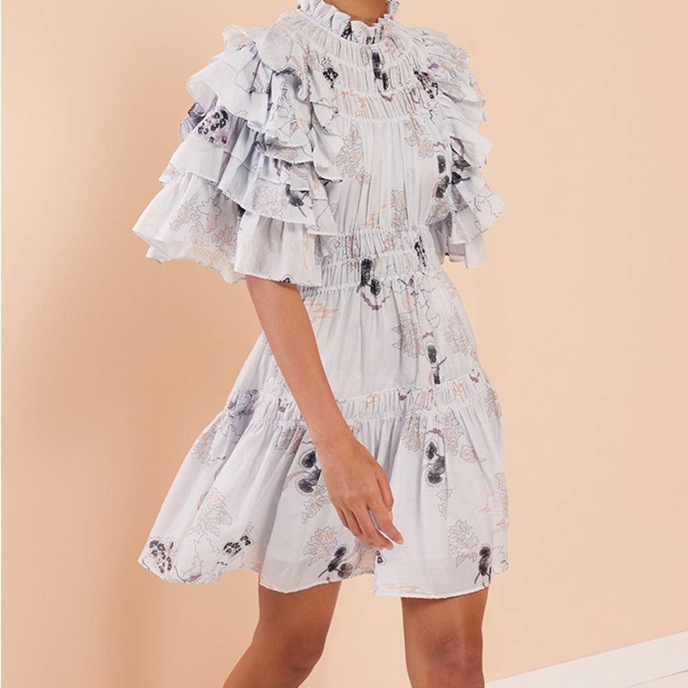 MAGALI PASCAL Floral Ruffle Dress in Gray